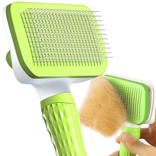 ACE2ACE Dog Brush, Cat Brush for Shedding Long and Short Haired, Self-Cleaning Dog Slicker Brush, Removes Loose Fur for Puppy, Cockapoo, Labrador, Golden Retriever, Pomeranian, Poodle, Rabbits, Green
