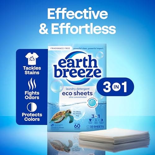 Earth Breeze Laundry Detergent Sheets Fragrance-Free - 180 Loads Eco Liquidless Soap - Travel-Friendly for Hot & Cold Cycles, Tackles Tough Stains & Odors - Gentle on Sensitive Skin, 90 Ct (3 Pack) — view 2