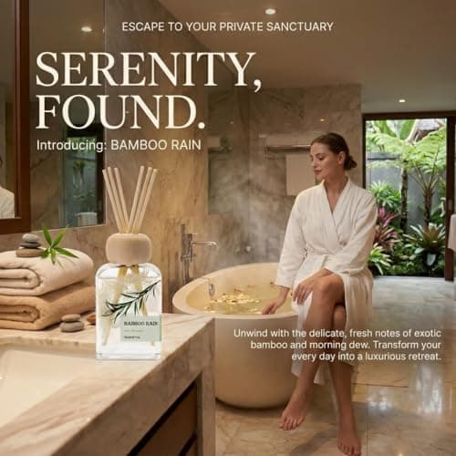 Bamboo Essential Oil Reed Diffuser - 3.34 Fl Oz, Luxury Hotel Collection Diffuser Oil Inspired by Ritz Carlton for Home&Office, Bedroom Living Room Shelf Decor, Accessories,Non-Toxic & Gift Ready — view 4