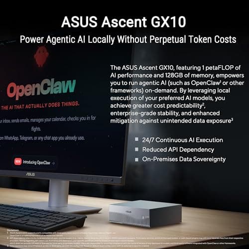 ASUS Ascent GX10 AI Supercomputer, DGX Spark, NVIDIA GB10 Superchip, 128GB LPDDR5x, 1TB PCIe Gen4 NVMe SSD, Wi-Fi 7 & BT5.4, Agentic AI Ready, Supports OpenClaw, NemoClaw, Stackable Chassis — view 5