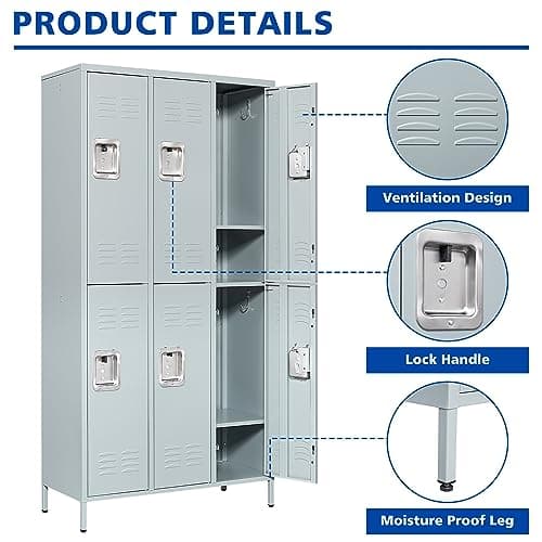 LISSIMO Metal Lockers, 72" Steel Storage Locker Cabinet-6 Doors Lockers for School Gym Home Office, Storage Locker with Shelves, Lockable Doors and Hanging Hooks (6 Doors, Grey) — view 4