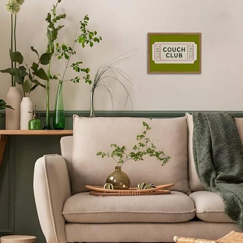 Vintage Framed Wall Art, Couch Club Ticket Canvas Wall Decor Painting, Retro Green Minimalist Quote Poster Print Picture for Living Room Bathroom Home Decor 12x16 Inch — view 4