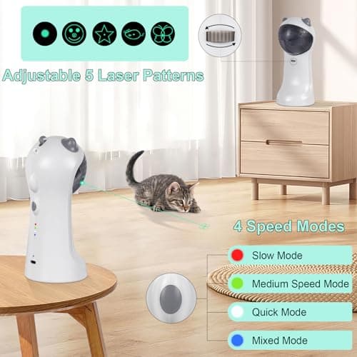 TBTeek Cat Toy, Green Light, Automatic Motion-Activated, 5 Fun Patterns, 4 Speed Modes, Adjustable Light Angles, Random Rotating Trajectory, Rechargeable — view 2