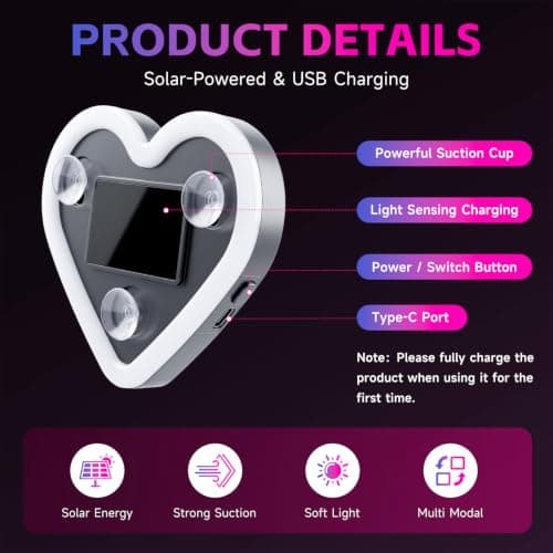 DICIMITH Solar Power Heart Light for Car, 1PCS — view 2