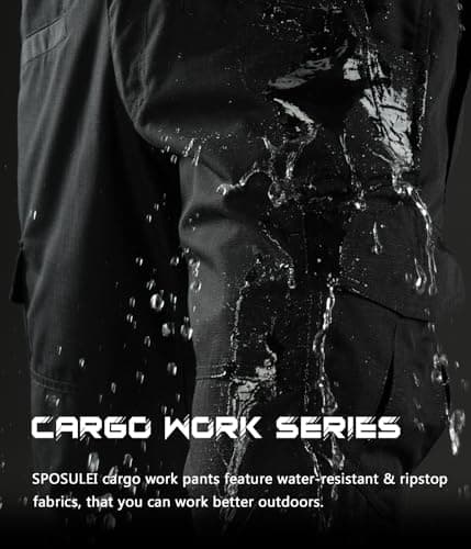 SPOSULEI Cargo Work Pants for Men Ripstop Tactical Pants Lightweight Water Resistant EDC Hiking Carpenter Hunting Pants with Multi Pockets Black 32Wx32L — view 3