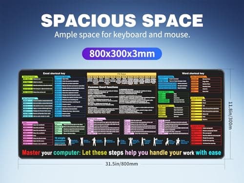 Excel Cheat Sheet Desk pad—Contains 12 Types of Common Skills in Excel and Word|Large XL Size（31.5 * 11.8 inch）|Desk mat for Keyboard and Mouse|Work、Study、Gaming Mouse pad|Waterproof、Anti-Slip