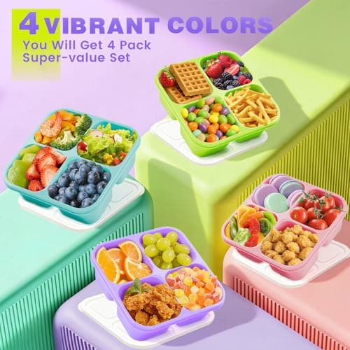 YANLIFY 4 Pack Snack Containers Bento Box Adult Lunch Box,Meal Prep Container, Reusable Food Storage lunch Containers Stackable for Work, Travel and Gym (Grass Green, Pink, Green, Purple) — view 5