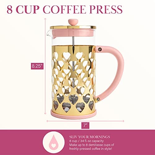 Paris Hilton French Press Coffee Maker With Heart Shaped Measuring Scoop, 2-Piece Set, 8-Cup or 34-Ounce, Pink — view 7