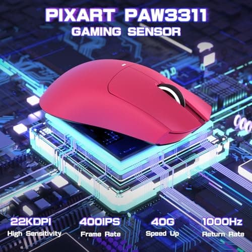 Attack Shark X11SE Ultra-Light Wireless Gaming Mouse, Tri-Mode-2.4G/USB-C Wired/BT, PixArt PAW3311 Gaming Sensor, 22KDPI, 5 Programmable Buttons for Laptop, PC, Mac Gamer (Berry Red) — view 3