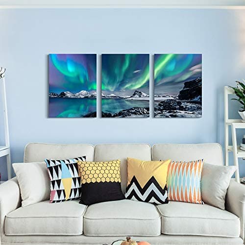 farmhouse Wall Art Aurora Scenery Painting on Canvas Wall decorations for living room Stretched and Framed Canvas Paintings 3 piece bedroom bathroom wall decor Ready to Hang for office Home Decor art — view 4