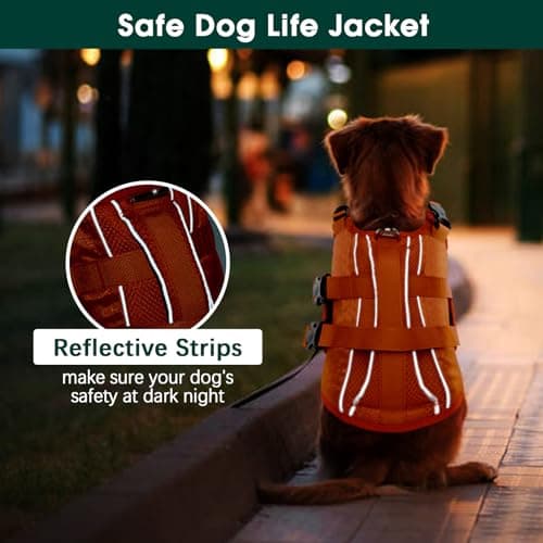 Kuoser Dog Life Jacket High Flotation, Reflective Dogs Life Vest for Swimming Boating, Adjustable Small Medium Large Dog lifejacket, Lightweight Dogs Life Preserver Rescue Handle Spring Summer Pool — view 4