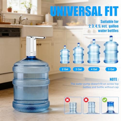 Water Dispenser Pump for 5 Gallon Water Bottles, USB Type-C Rechargeable with 1200mAh Battery, Foldable Spout, One-Touch Control (40s/80s), Powerful Suction for Home, Office, Camping - White — view 6