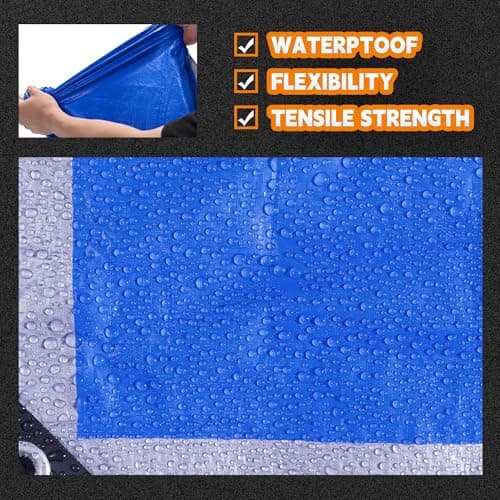 RAINDEWAY Tarps 8x10 Feet, 5.5 Mil - Multipurpose Waterproof Poly Tarp Cover with Metal Grommets and Reinforced Edges, Silver/Blue Tarp — view 3