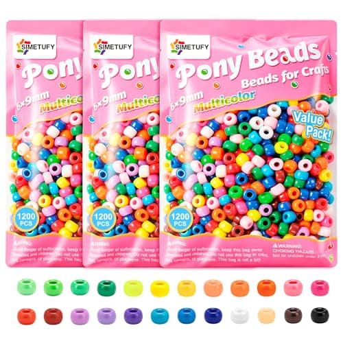 Simetufy 3600Pcs Pony Beads Bulk, 24 Assorted Colors Rainbow Plastic Beads for Hair Braiding Friendship Bracelets DIY Crafting Kandi Jewelry Making (2.06lb)