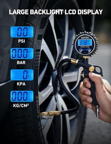 AstroAI Digital Tire Pressure Gauge with Inflator, 3-250 PSI Air Chuck & Compressor Accessories Heavy Duty with Quick Connect Coupler, 0.1 Display Resolution, 1Pack Standard — view 3