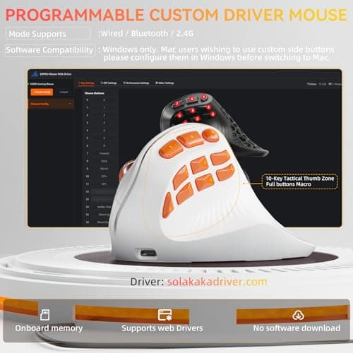 SOLAKAKA E9 PRO Vertical MMO Gaming Mouse - Ergonomic Wireless Mouse with 10 Side Buttons,PAW3395 36000 DPI Sensor,45°Grip,Tri-Mode 2.4G/BT/Wired, RGB,1000mAh Rechargeable Mouse for PC/Mac - White — view 5
