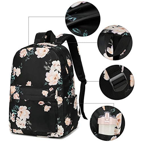 School Backpack for Teen Girls Floral Laptop Book Bag Travel Daypacks (Black-0066) — view 4