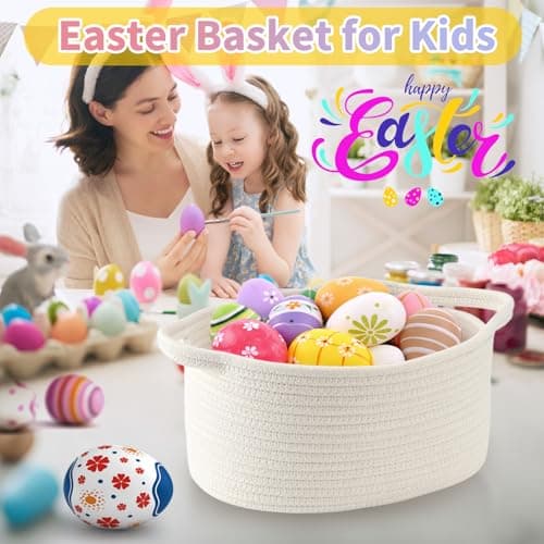 Happyiren Cute Woven Gift Basket – Beige Empty Gift Basket for Nursery, Baby Shower Gifts, Birthday, Wedding, Burr Baskets for Valentines Day,, Decorative Storage Bin for Toys, Diapers, Books — view 2
