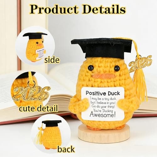 2 PCS Graduation Gifts Set Class of 2026, Inspirational Positive Duck with Keychain, Cap and Greeting Card, Cute Handmade Funny Emotional Support Pickle for Her Him High School College — view 3