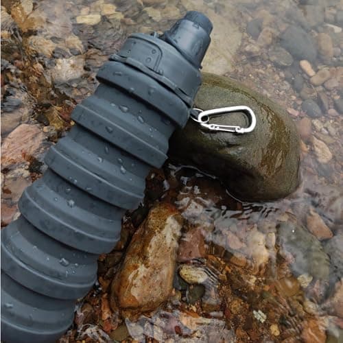 YCTMALL Collapsible Water Bottles Two Pack Travel Sports Portable Sport Water Bottle comes with mountaineering Buckle 500ml silicone Water-proof camping water bottle (Purple and Grey Color) — view 5
