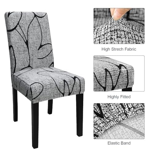 Keyroal Dining Room Chair Covers Set of 6, Stretch Printed Parsons Chair Slipcovers Spandex Removable Washable Kitchen Chair Protector Cover for Dining Room, Hotel, Ceremony — view 3