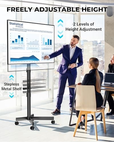BONTEC Mobile TV Stand with Tilt Function, Rolling TV Cart for 23-60" LED, LCD, OLED TVs, Holds up to 88lbs, Max VESA 400x400mm, Adjustable Media Shelf, TV Stand for Living Room, Bedroom, Office — view 3