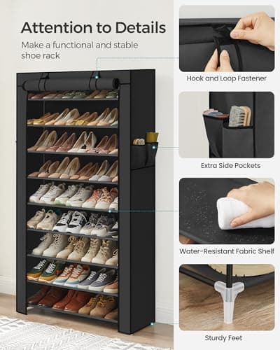 SONGMICS 10-Tier Shoe Rack, Shoe Storage Organizer Cabinet, Black URXJ36H — view 5