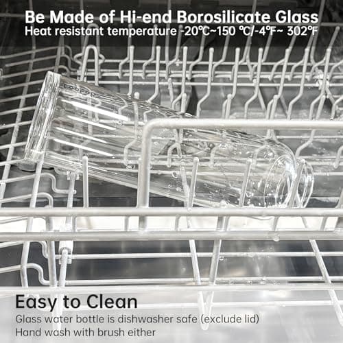 LOOFORE Glass Water Bottle 32 oz with 2 Lids and Straw, 1 Pack — view 3