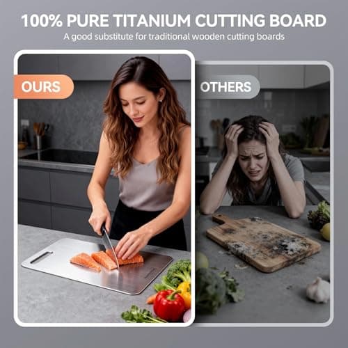 100% Pure Titanium Cutting Board Set of 3, Reversible Dual Side Hygienic Kitchen Cutting Board, Odor Resistant Stain Proof Metal Board with Handle Cutout, Dishwasher Friendly