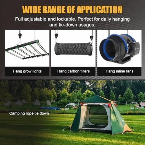 Ayaport Adjustable Rope Hanger Grow Light Hanger, 12Ft 1/8" Heavy Duty Plant Pulley Rope Tightener Ratchet Tie Down for Kayak, Tarp, Tent Tie Downs, 4 Pack — view 5