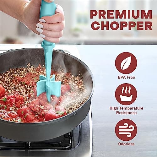 Meat Chopper, Upgrade Hamburger Smasher, Premium Heat Resistant Meat Masher for Ground Beef, Ground Turkey and More, Non Stick Mix Grinder-Aqua — view 4
