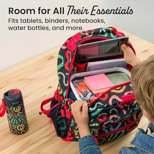 Bentgo Kids Print Backpack - Lightweight 14” Backpack for School, Travel & Daycare, Ideal for Ages 4+, Durable & Water-Resistant, Roomy Interior, & Loop for Lunch Bag (NEW Sssnakes)