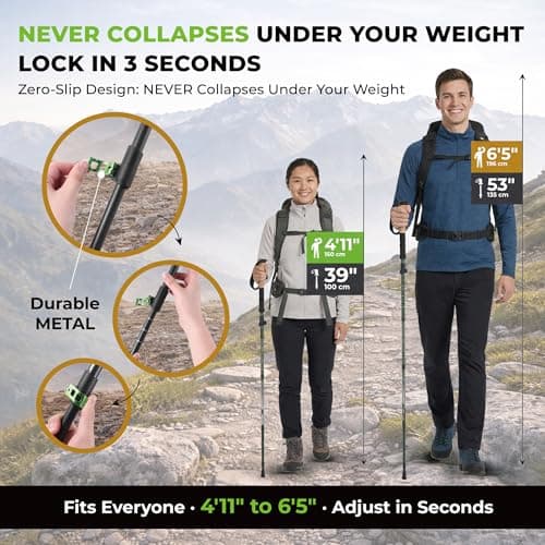 Trekology Walking Sticks for Seniors, Women & Men - Ultralight Carbon Fiber Hiking Poles (210g), Collapsible Lightweight Trekking Poles, Matte Finish with Cork Grip, 10-Piece Accessory Kit — view 4