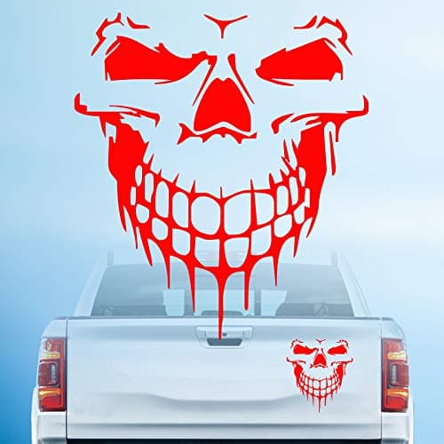 HungMieh Car Hood Decal, Cool Skull Sticker for Truck, SUV, Motorcycle, Bicycle with 10 Color Options and 5 Sizes, 25 Inch Maximum, Reflective Red (10 Inch)