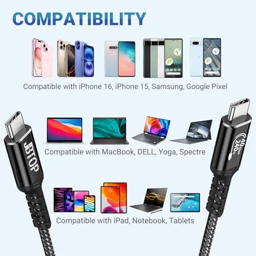 JBTOP 40Gbps USB 4.0 for Thunderbolt 4 Cable 1ft(2packs) 240w USB pd Cable — view 2