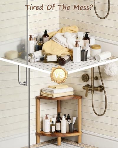 Yose Elegant Acacia Shower Stool for Women, Large Shower Stool for Inside of Shower, Stable Shower Seat for Comfort and Clean Living, Fits Small Bathrooms, Non Slip Shower Foot Rest, 400 lb Capacity — view 3