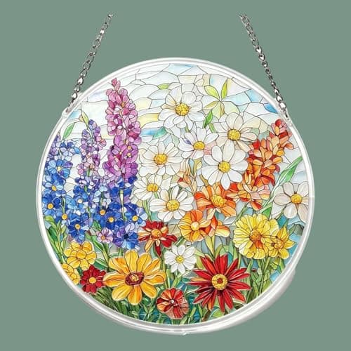 Acrylic Puzzles Suncatcher Window Hanging - 83 Pieces 7.4 Inch Stained Glass Sun Catcher Puzzle Farmhouse Decorations for Home Garden Patio, Birthday Gifts for Mom Women Adults (Garden) — view 5