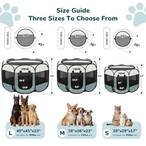 MZNZ Dog Playpen, Portable Cat Playpen Crate Indoor for Dogs Cats Rabbits, Foldable Small Animal Guinea Pigs Bunny Cage Enclosure for Outdoor, Pop Up Dogs Cats Tent Kennel with Carrying Case, Grey