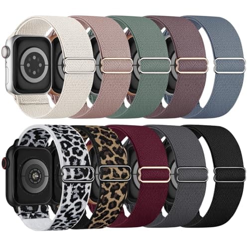 10 Pack Stretchy Bands Compatible with Apple Watch Band 40mm 38mm 41mm 42mm 44mm 45mm 46mm 49mm Women Men, Nylon Solo Loop Elastic Sport Straps for iWatch Series 11 10 9 8 7 6 5 4 SE 3 Ultra