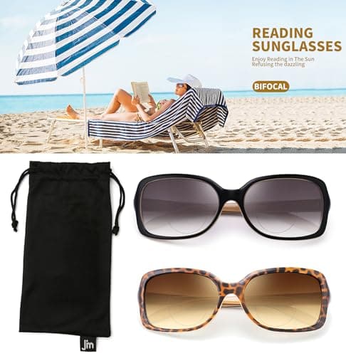 JM Classic Bifocal Reading Glasses Square Stylish Gradient Sunglasses Readers for Women +1.75 Black&Tortoise — view 6