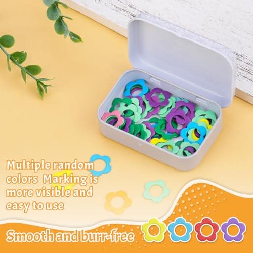 Jmuiiu Flower Metal Stitch Markers, 50Pcs Metal Colorful Crochet Stitch Markers for Knitting Crocheting Clothing Tag DIY Craft Project with Storage Box — view 2