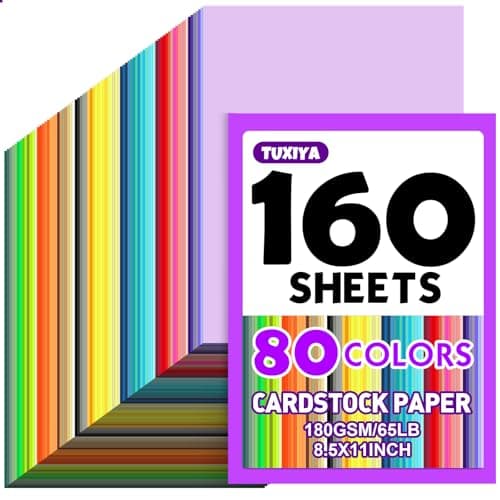 160 Sheets 8.5" X 11" Colored Cardstock, 80 Assorted Colors 180 GSM/65 LB Construction Paper Card Stock Printer Paper for Printing, Card Making, DIY Crafts, Kids School Supplies,Party Decorations