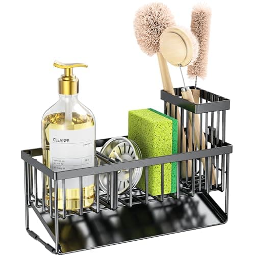 Cisily Sink Caddy Sponge Holder for Kitchen with Brush Holder and Stainless Steel Self Drain Tray, Rustproof Kitchen Sink Organizer for Sponge, Soap Dispenser Storage Accessories — view 6