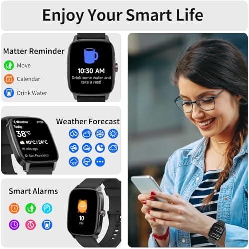YMZ Smart Watch for Men Women, IP68 Waterproof, Bluetooth Calling, Fitness Tracker, Sleep Monitoring — view 4