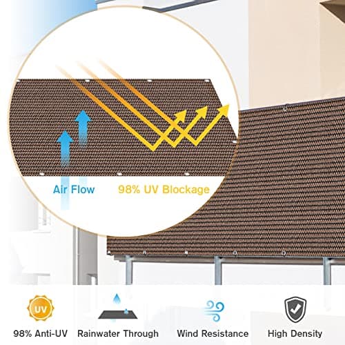 UIRWAY Privacy Screen Balcony Fence 3'x16.5', Garden Courtyard Privacy Fence Screen with Zip Ties UV Protection, for Animal Barriers, Decks, Patios, Outdoor Pools, Porches, Condo Railings - Brown