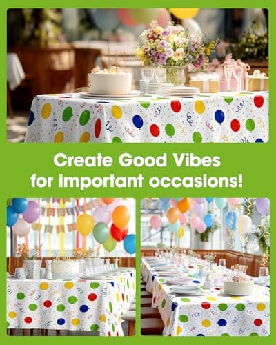 Pureegg Plastic Table Cloth Disposable 8 Pack, 54 x 108 Inch TableCloths, Picnic, Happy Birthday Decorations for Girls Boys, Baby Shower Party, Rectangle, Plastic Cover, Leakproof & Sturdy, Birthday — view 3