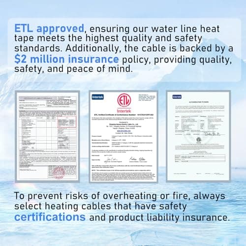 HEATIT JHSF 60ft Pipe Heat Cables for Metal and Plastic Home Pipes, Energy-efficient, Self-Regulating Heat Trace Cable for Pipe Freeze Protection, Keeps Water Flowing at -40°F, ETL Listed, 120V — view 6