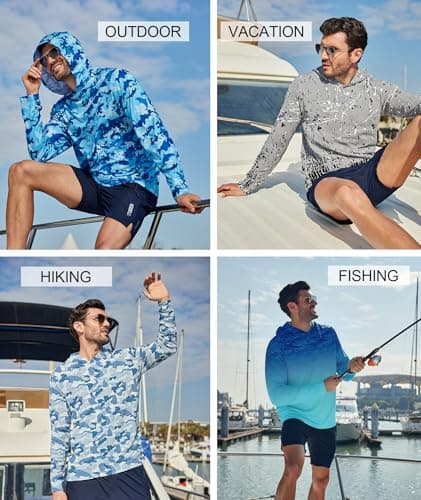 ZITY Men's Sun Protection Printd Shirts Long Sleeve Rash Guard Hoodie UV UPF 50+ Fishing Running Athletic Sweatshirts Blue Sea XL — view 5