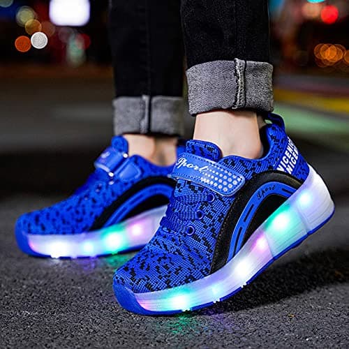 Ufatansy Roller Shoes Girls Kids LED Light up Shoes Wheels Roller Skate Shoes Skateboarding Fashion Boys Sneakers?6.5 Big Kid,Single Wheel Blue — view 6