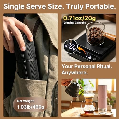 Portable Electric Coffee Grinder, 7-Blade Conical Stainless Steel Burr, 30+ Adjustable Settings, USB-C Rechargeable Cordless Handheld Metal Shell for Espresso & Travel - Blue — view 4